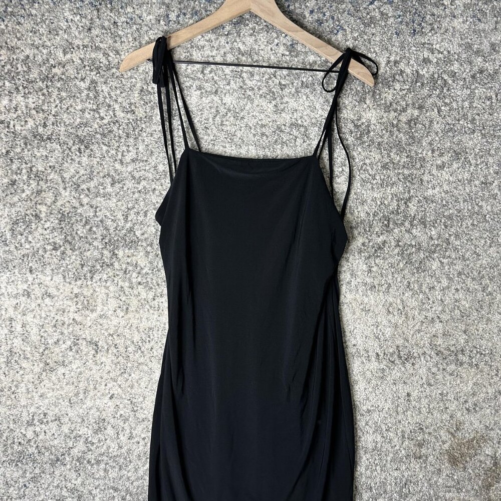 Open Edit‎ Slip Dress Womens Medium Black Square Neck Tie Strap Mini Bodycon